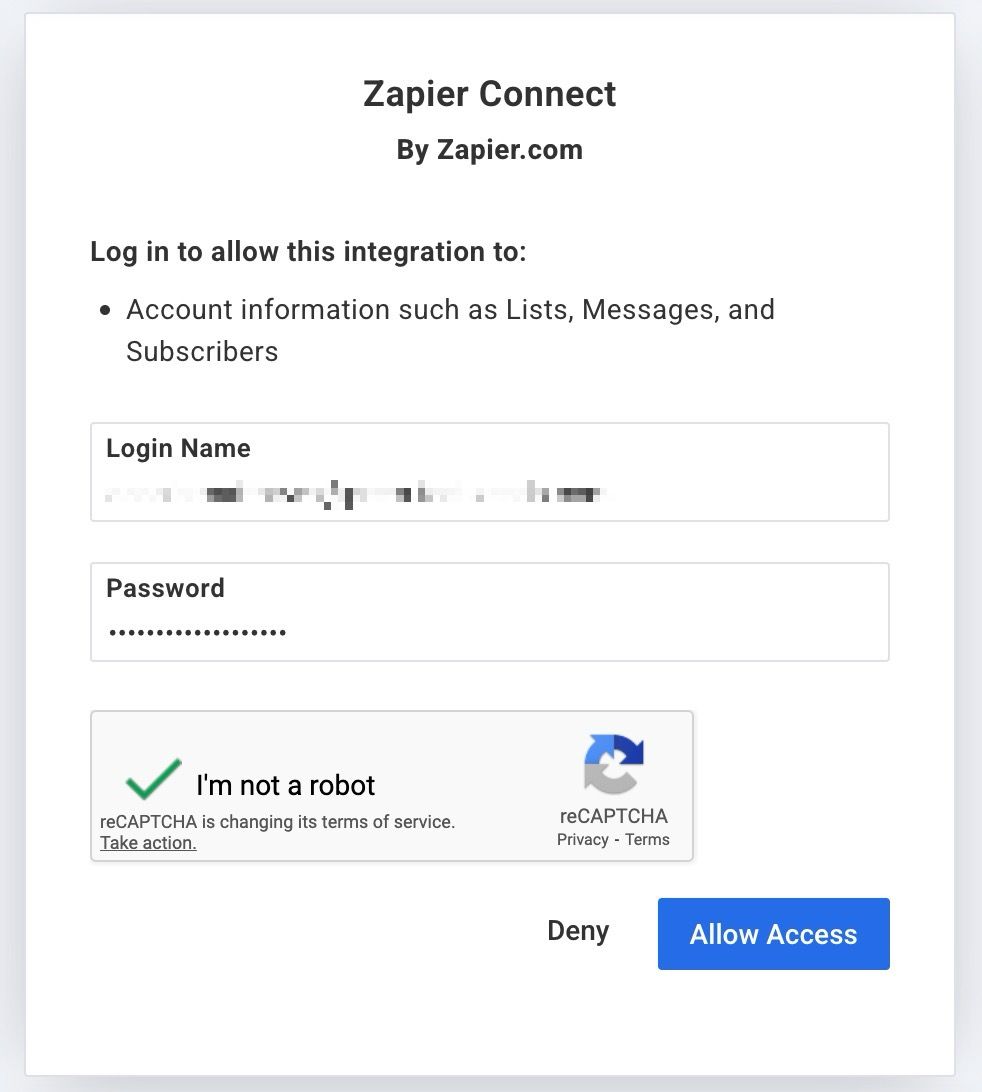 allow access button highlighted when linking zapier to aweber