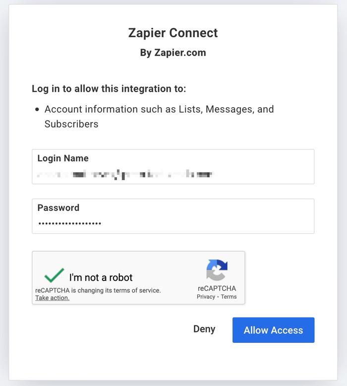 allow access button highlighted when linking zapier to aweber