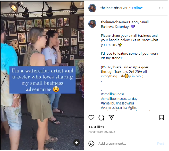 a screenshot of the innerobserver happy small business saturday post