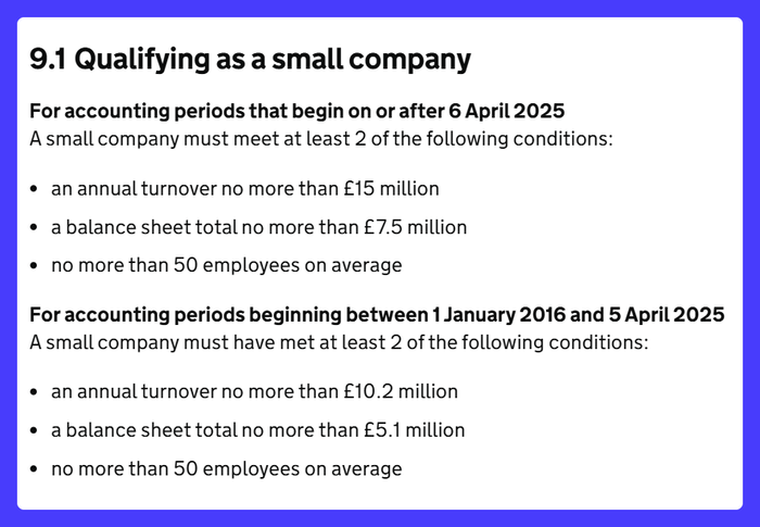 Conditions for accounting periods that begin on or after 6 april 2025.