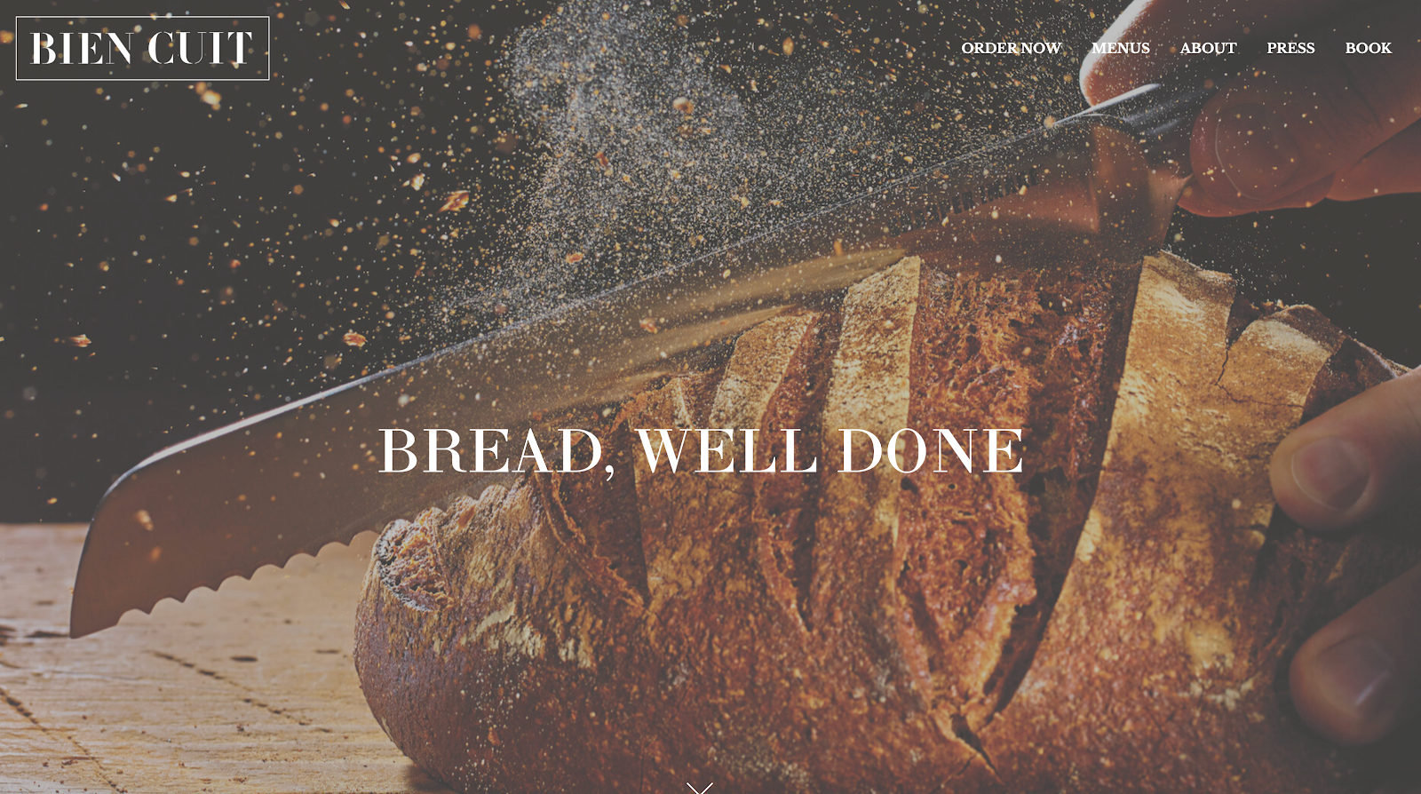 A screenshot of the homepage for Bien Cuit which is french for "well done" in reference to the steak serving preference 
