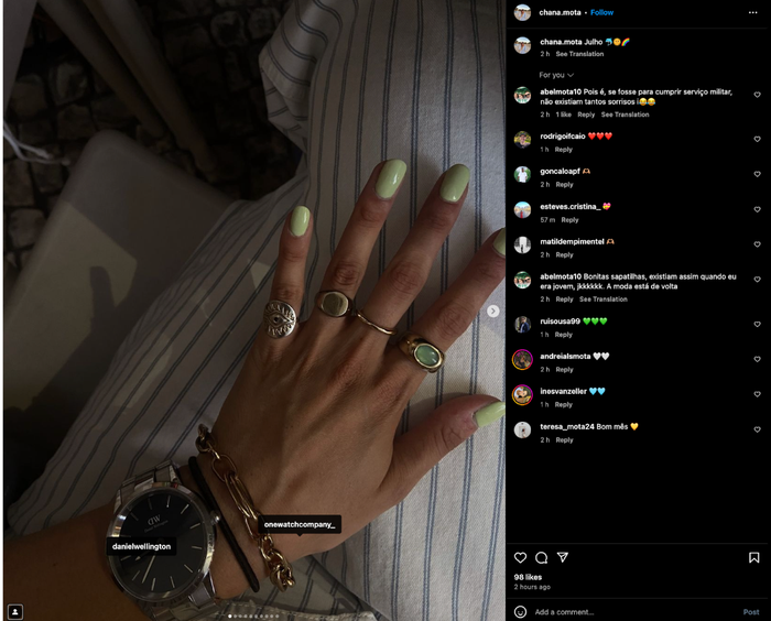 instagram post of a jewellery