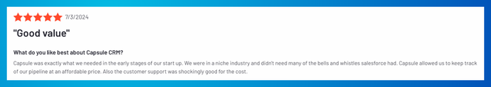 A review for Capsule CRM says it is good value.