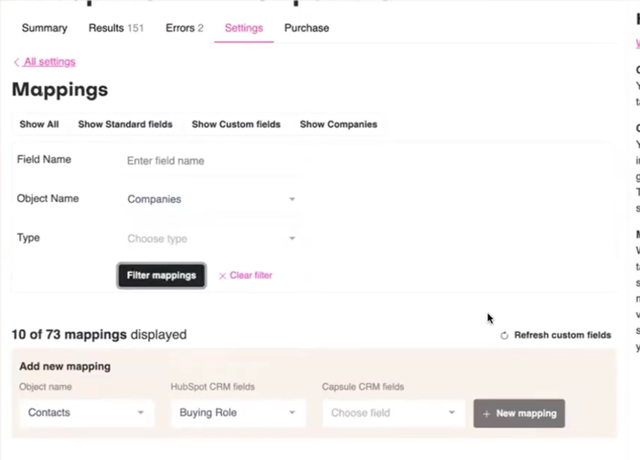 After you've run your sample migration, you can confirm and configure mappings for general and custom fields