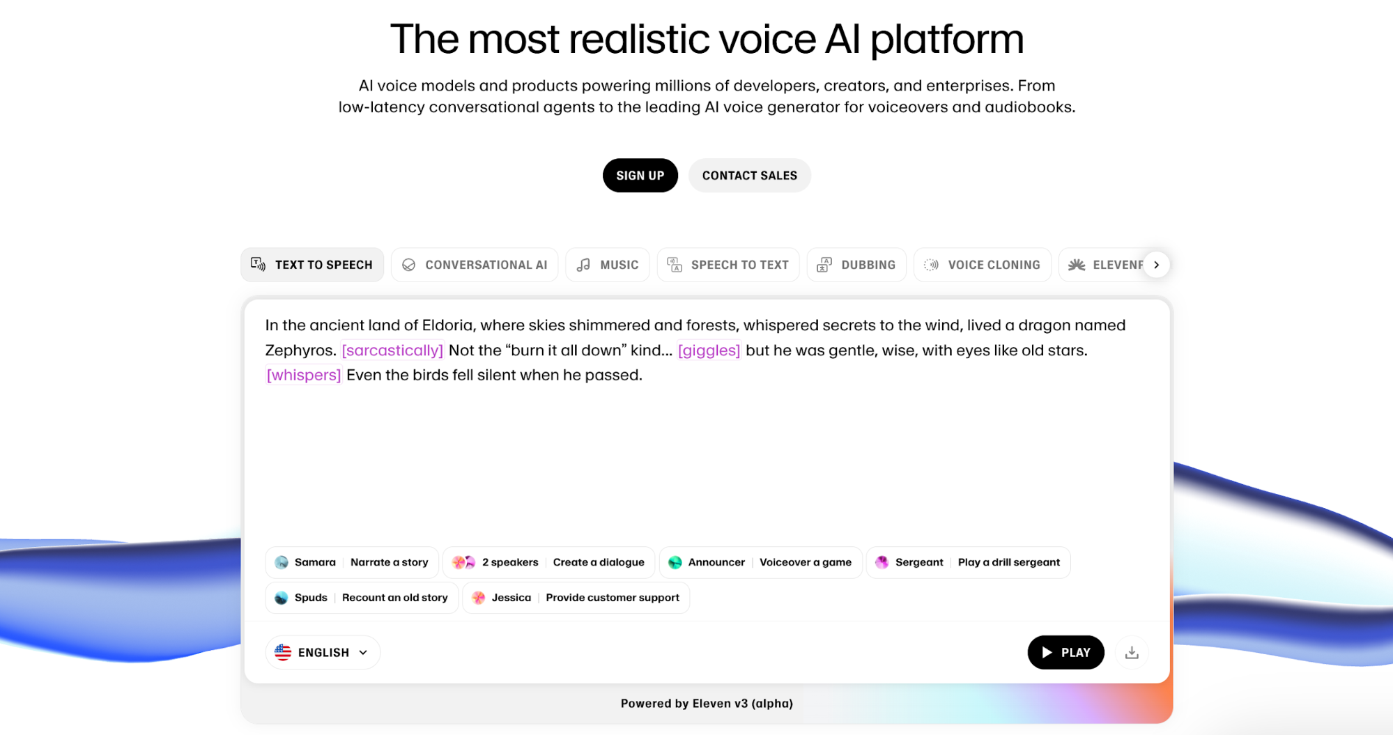 una captura de pantalla de la plataforma de inteligencia artificial de voz más realista