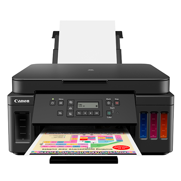 a canon printer is printing a colorful flyer