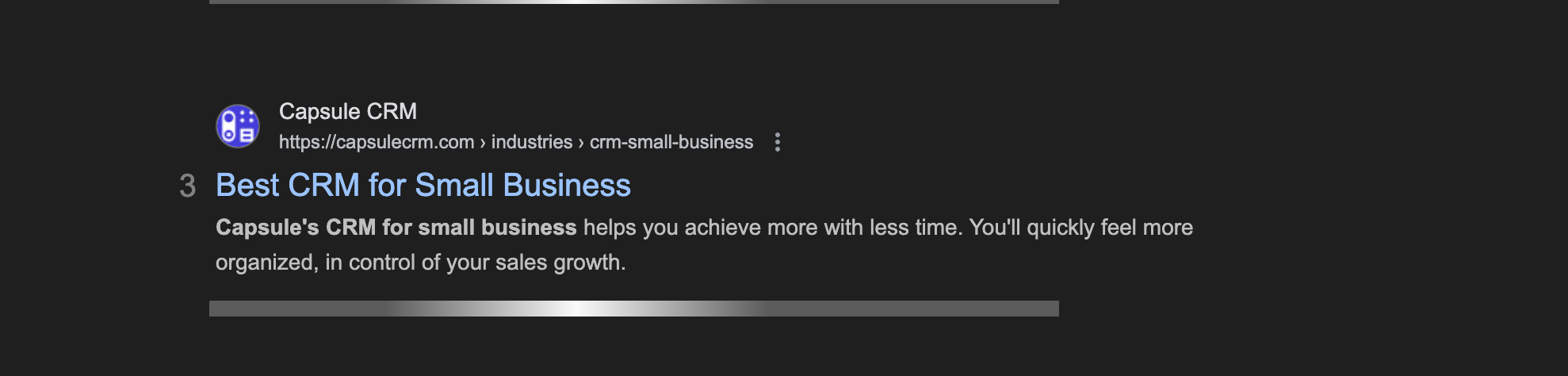 Google search result for Capsule CRM for small businesses.