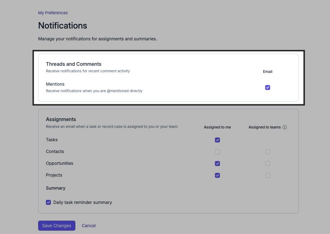 check box if you want notifications for any comments you are mentioned in 