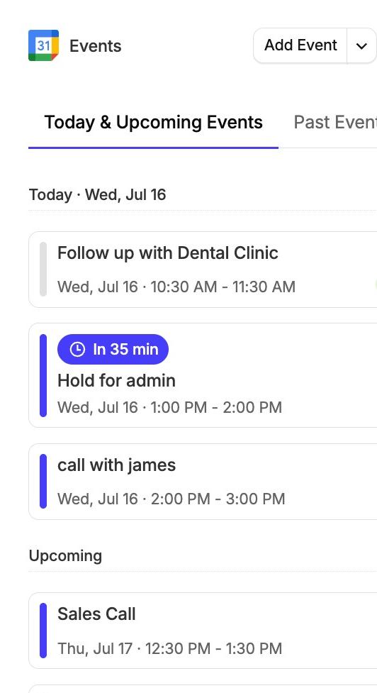 Overview of the Google Calendar sidebar in Capsule