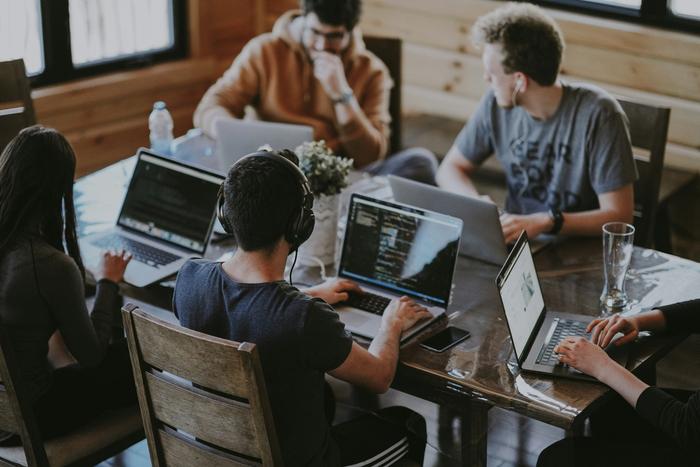 meeting at a desk
