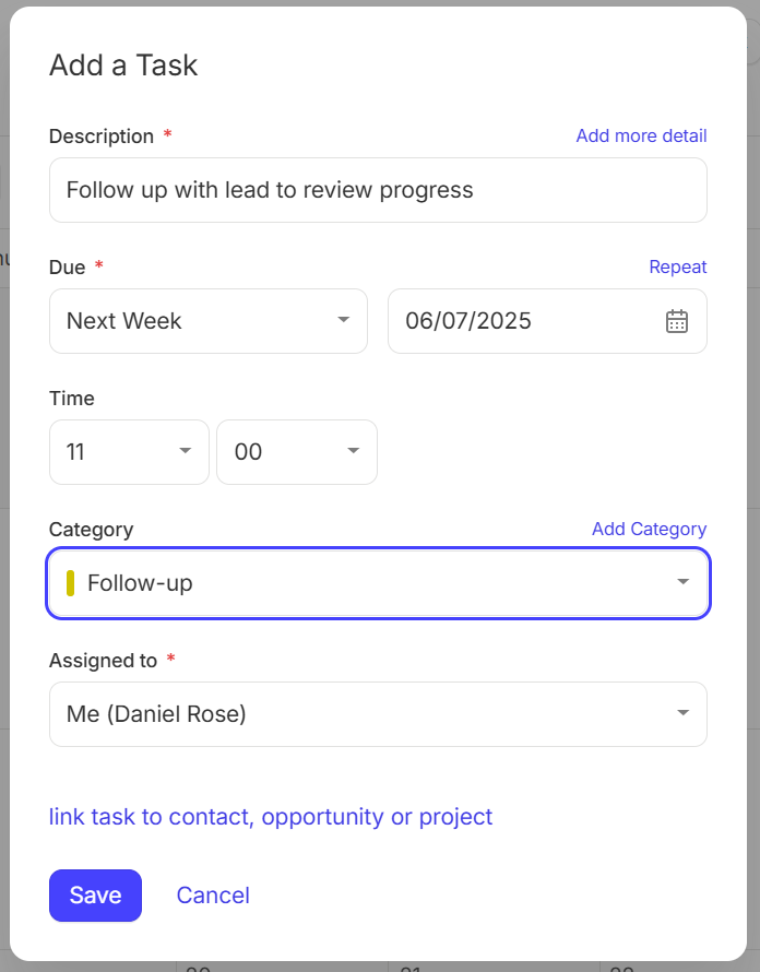 a screenshot of the add a task page
