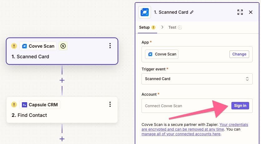 showing sign in button on covve zap template