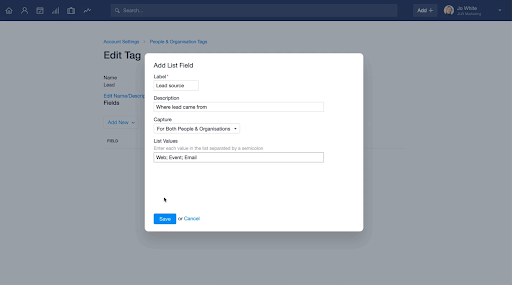 a screenshot of a web page that says add list field