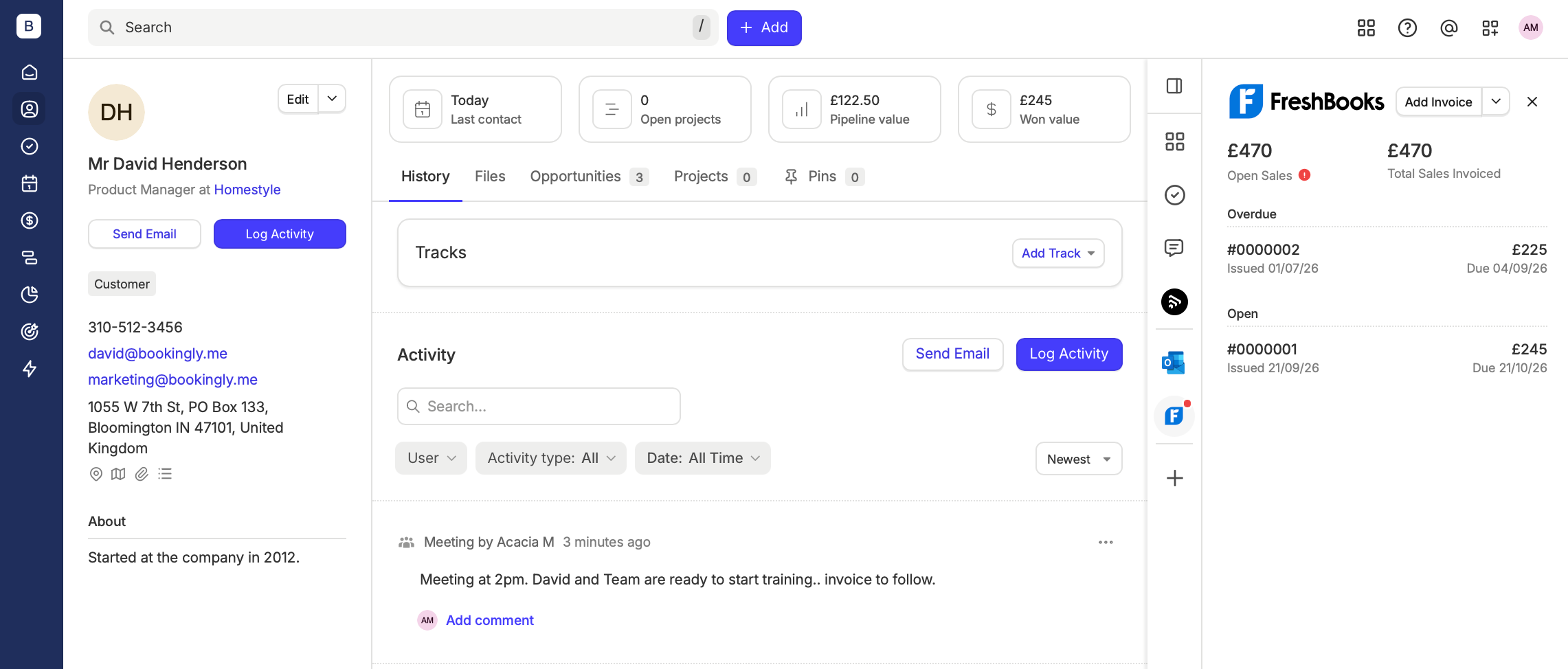 Lista de facturas de FreshBooks en Capsule