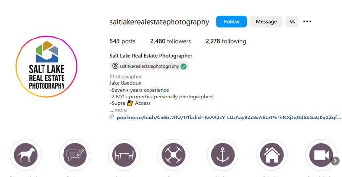 social media page for salt lake real estate photography