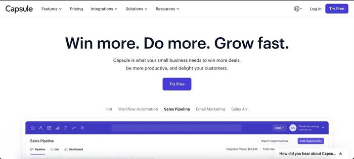 Capsule CRM homepage