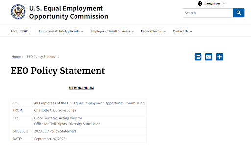a screenshot of the u.s. equal employment opportunity commission website
