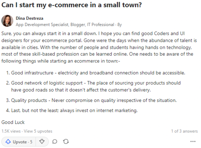 a question about starting an e-commerce business in a small town