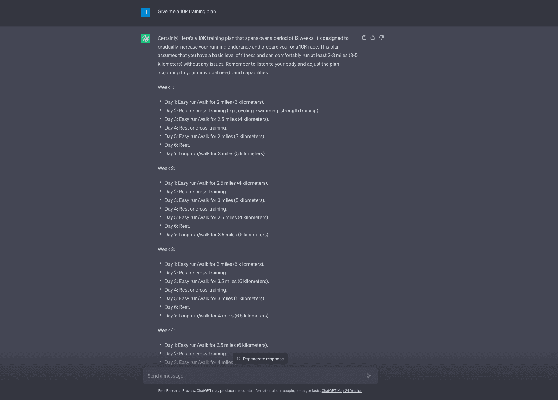 Our prompt and chat GPTs response