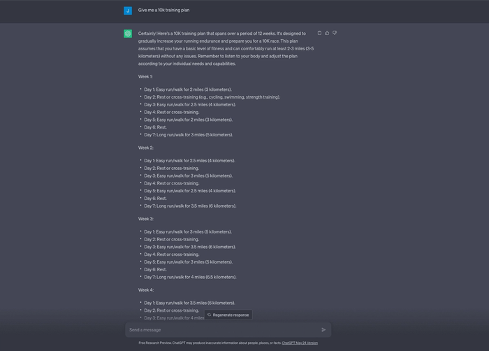Our prompt and chat GPTs response