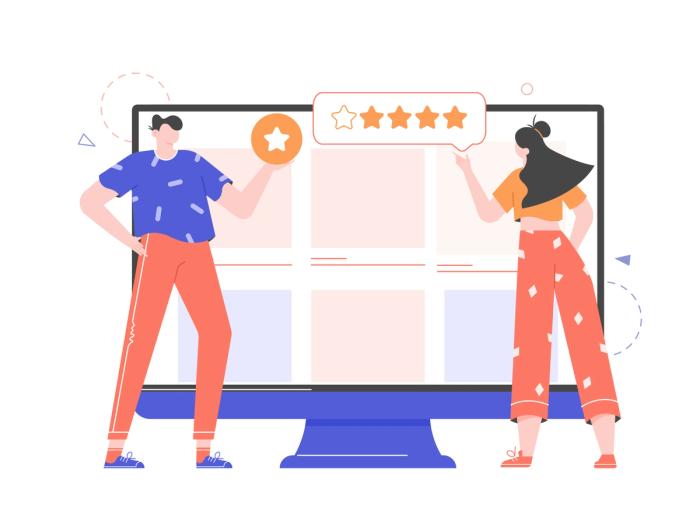 Illustration demonstrates shoppers leaving satisfaction scores of a website