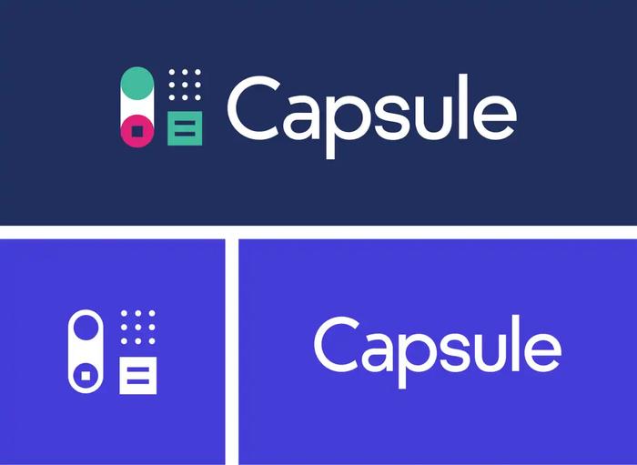 a logo for a company called capsule on a blue background .