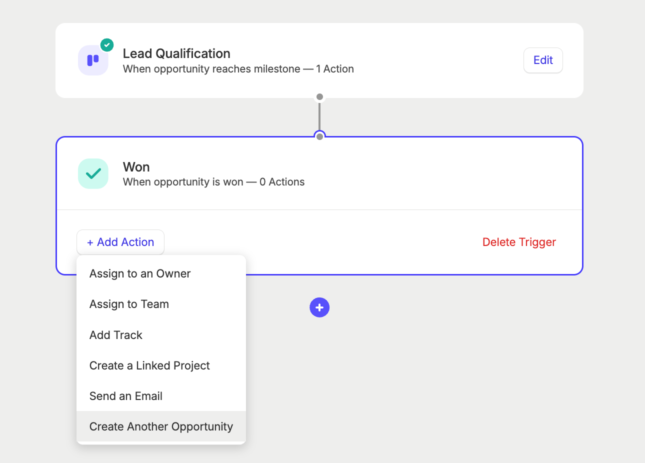 create another opportunity action in a workflow automation