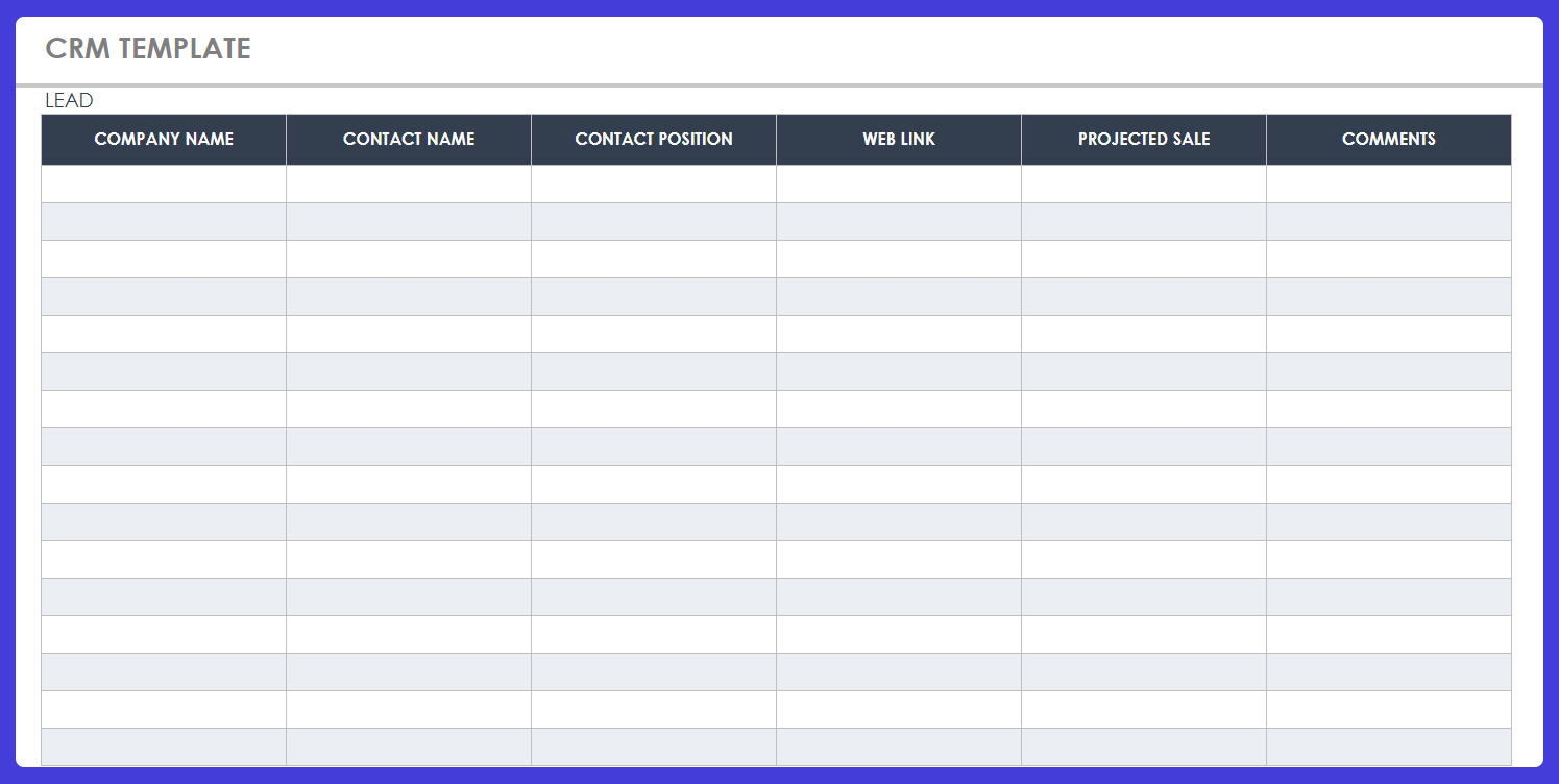 Simple CRM Google Sheets template.