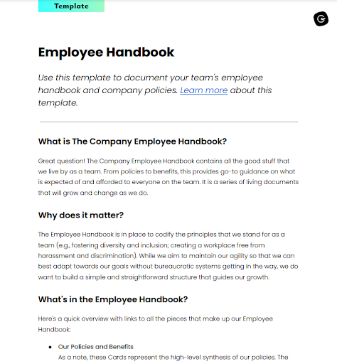 a screenshot of a company employee handbook template