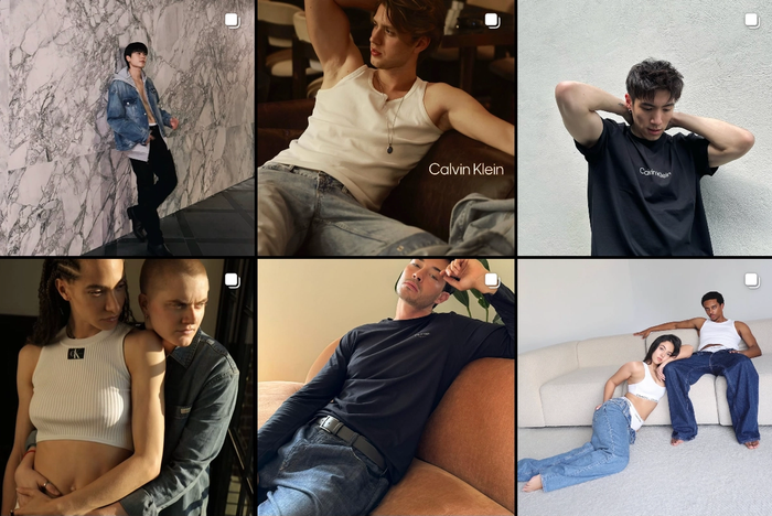 a collage of calvin klein advertisements including a couple on a couch