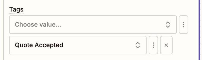 quote accepted added to the tags field in zapier