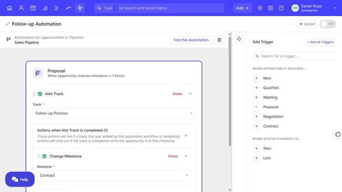 This screenshot shows how easy it is to build an automated workflow to make following up even easier and reduce manual work