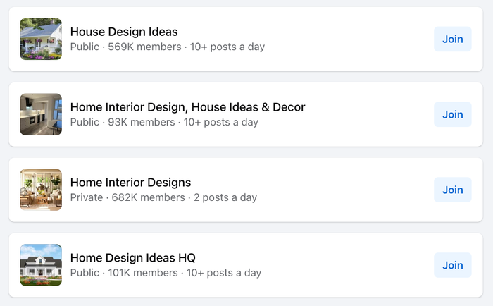 Facebook page for home design ideas.