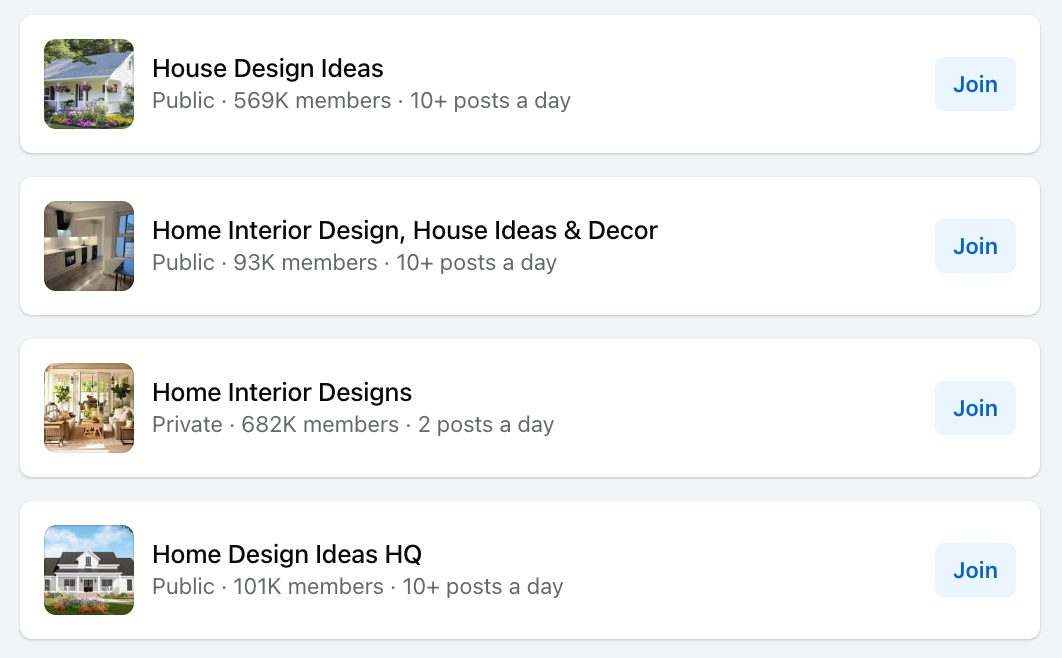 Facebook page for home design ideas.