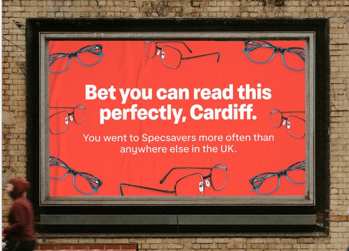 a billboard that says " bet you can read this perfectly cardiff "