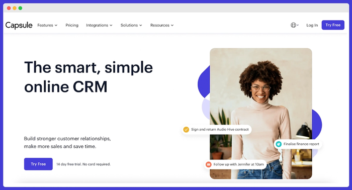 Capsule CRM's website.