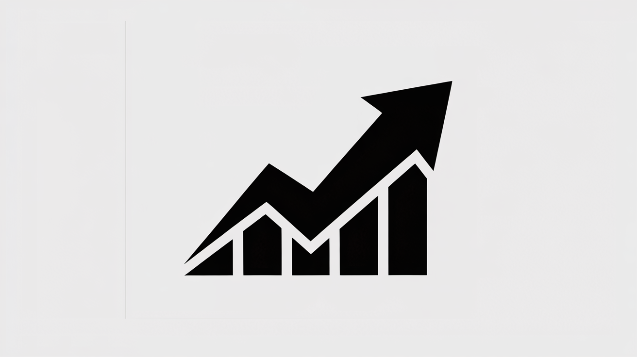 Upward trending bar graph with an arrow.