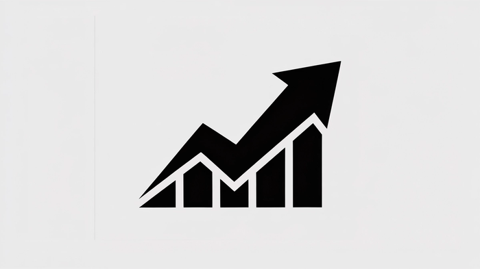 Upward trending bar graph with an arrow.