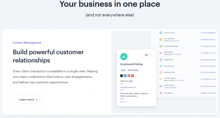a screenshot of Capsule website that says your business in one place