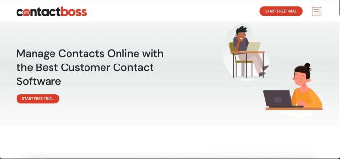 a screenshot of a website that says `` manage contacts online with the best customer contact software '' .