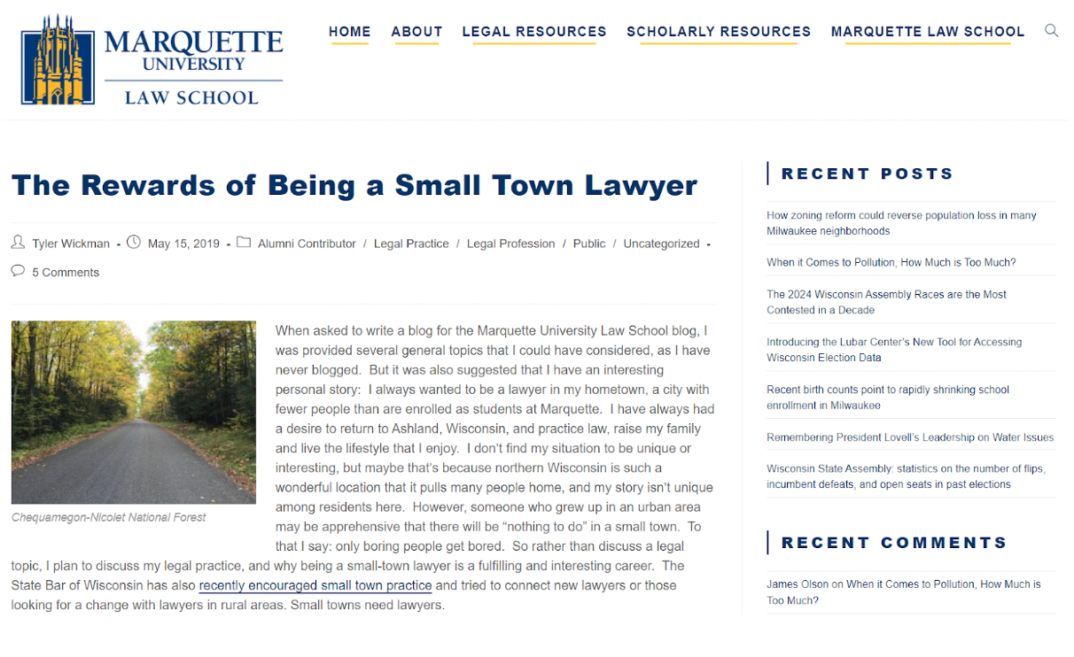 a screenshot of the marquette university law school website