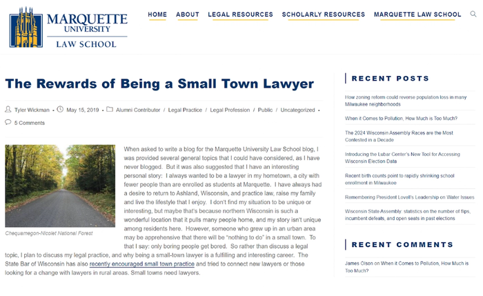 a screenshot of the marquette university law school website