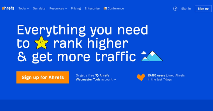 A screenshot of Ahref's website