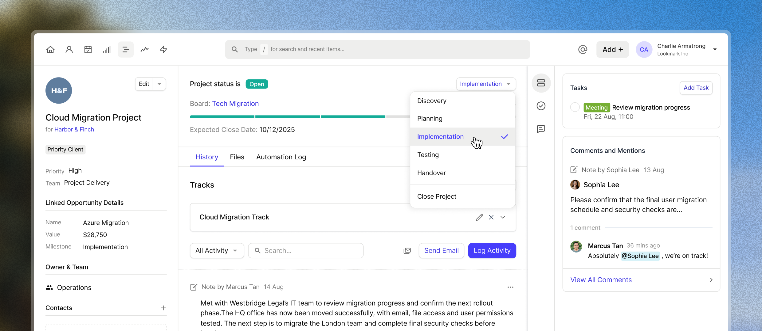 A Capsule CRM contact record showing client calls, emails, and notes together in one place.