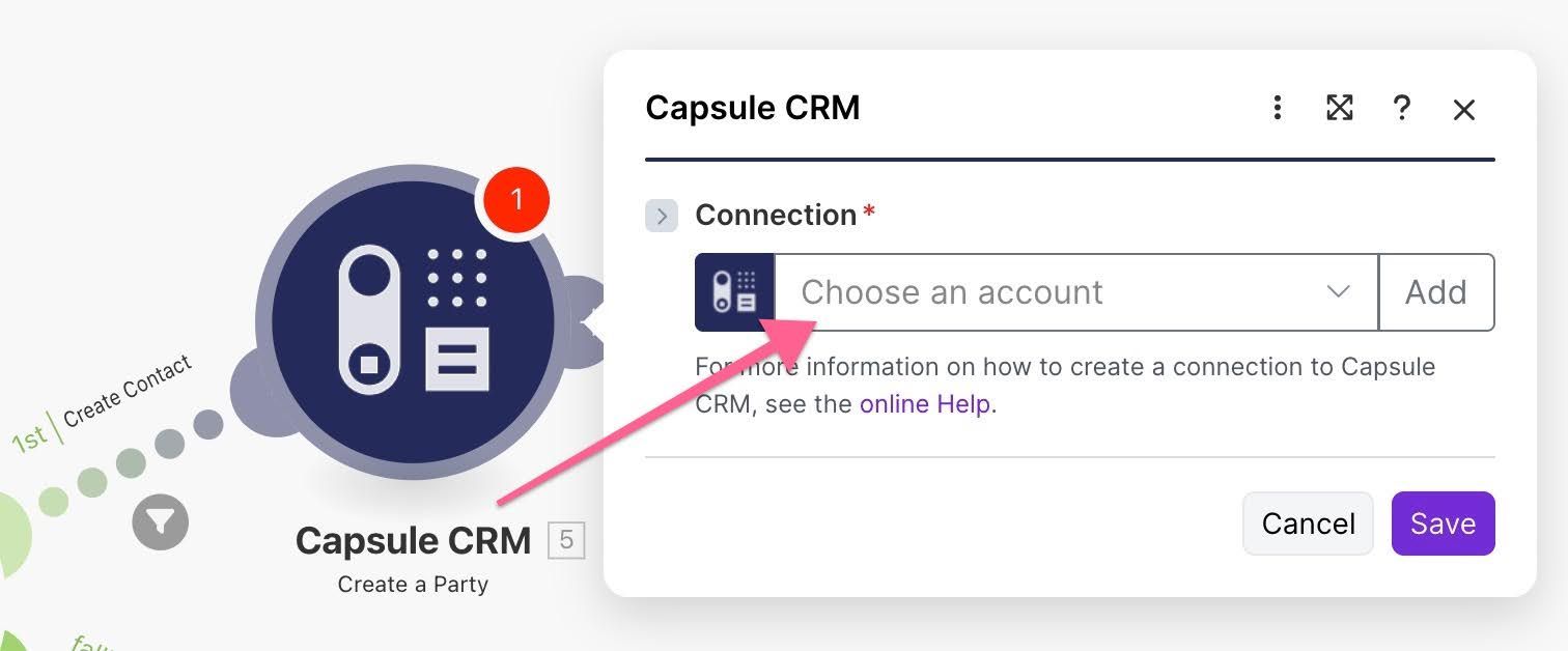 choose capsule account field in mailerlite scenario