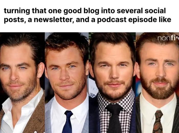 four men with beards are standing next to each other on a white background