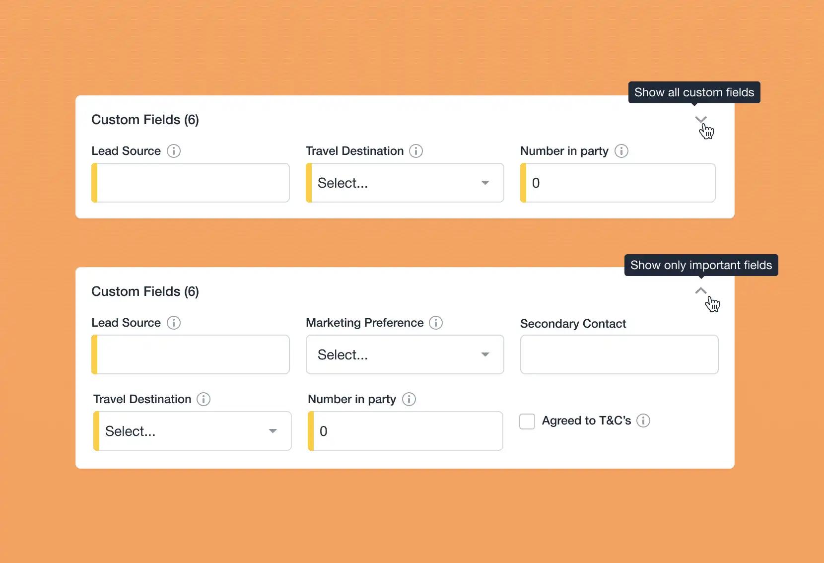 a screenshot of a custom field and a screenshot of only important fields .