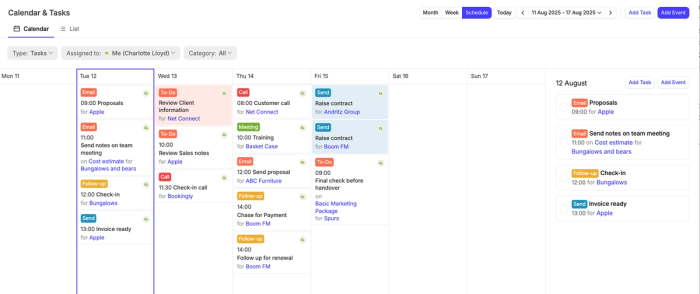 shows the calendar schedule view without time blocking to view tasks easily