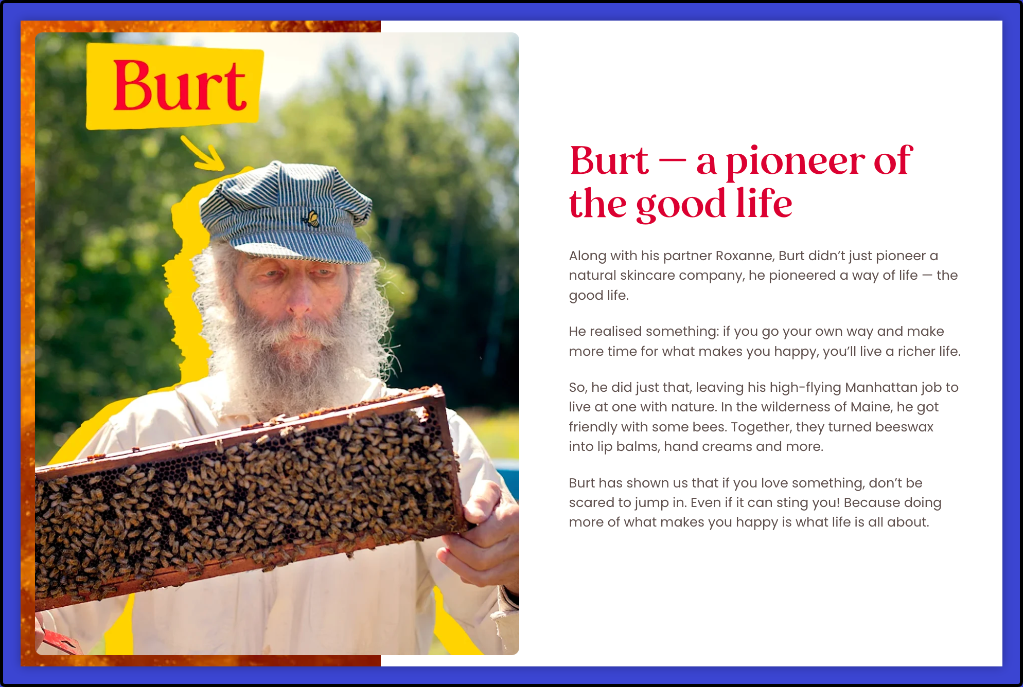 A man with a beard is holding a beehive.