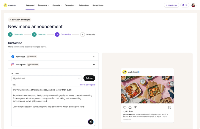 a screenshot of a new menu announcement page